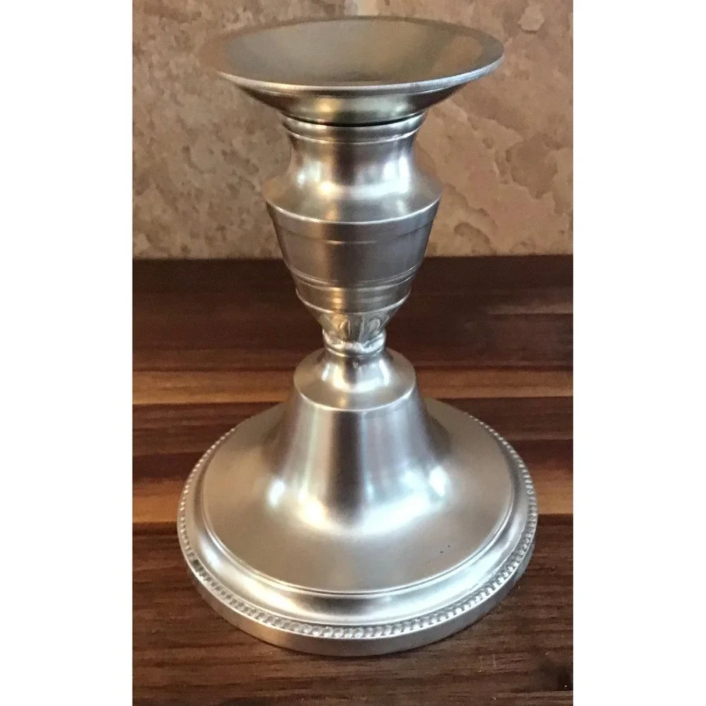 VTG Pewter Candlestick Holders Beaded‎ Base 5.5